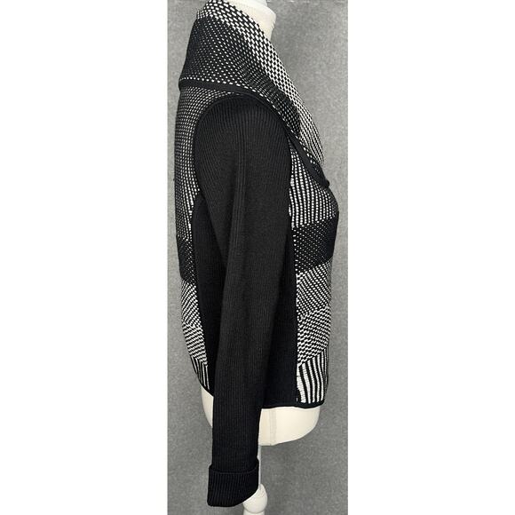 Carlisle women's Sweater Black White Shawl Collar Fitted Diagonal Zipper M - Picture 4 of 8